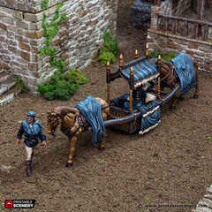 Two Horse Litter - King and Country, DnD 5E, Pathfinder 2E 15mm, 28mm, 32mm, wargaming terrain, scatter scenery, D&D village town-5