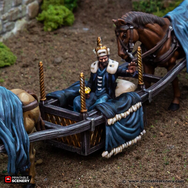 Two Horse Litter - King and Country, DnD 5E, Pathfinder 2E 15mm, 28mm, 32mm, wargaming terrain, scatter scenery, D&D village town-4