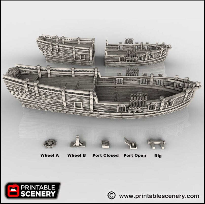 The Sloop - The Lost Ships, DnD 5E, Pathfinder 2E 15mm, 28mm, 32mm, wargaming terrain, scatter scenery, D&D age of sail, pirate-5