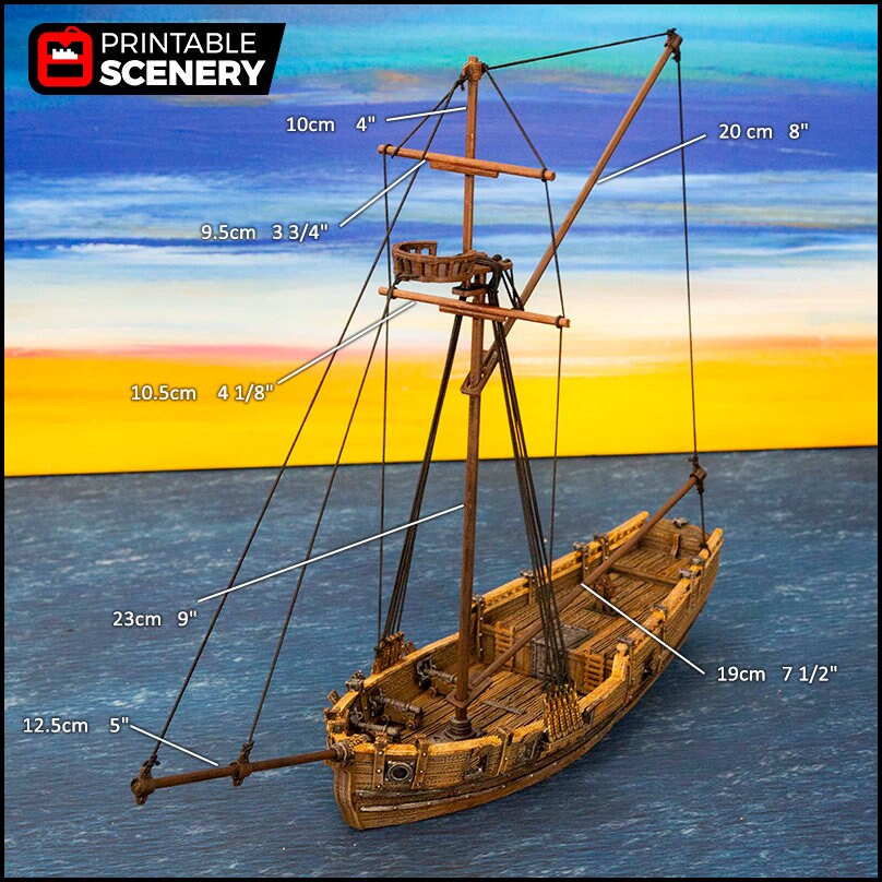 The Sloop - The Lost Ships, DnD 5E, Pathfinder 2E 15mm, 28mm, 32mm, wargaming terrain, scatter scenery, D&D age of sail, pirate-2
