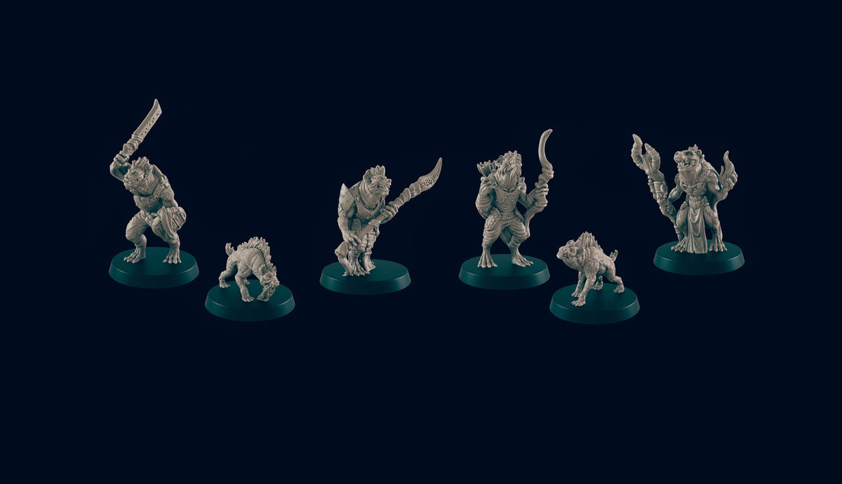Gnoll Hunting Pack Mini Set - EC3D, DnD Monster | Archer, Melee 32mm | Pathfinder | Fantasy | Shaman | Wargaming | Frostgrave | Hyena | Set-1