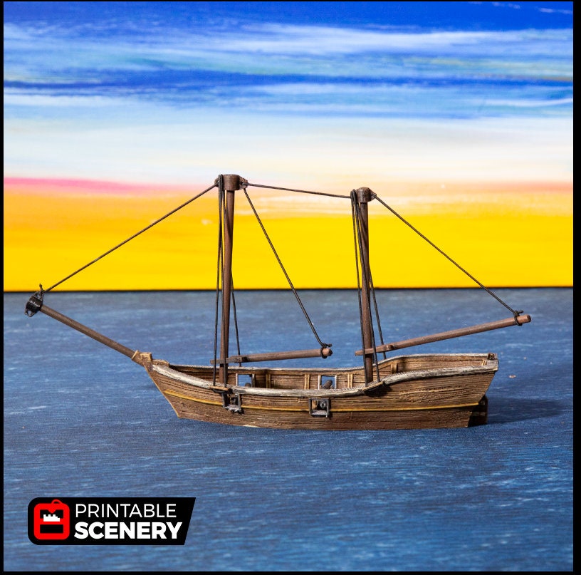 The Skiff - The Lost Ships, DnD 5E, Pathfinder 2E 15mm, 28mm, 32mm, wargaming terrain, scatter scenery, D&D age of sail, pirate-1