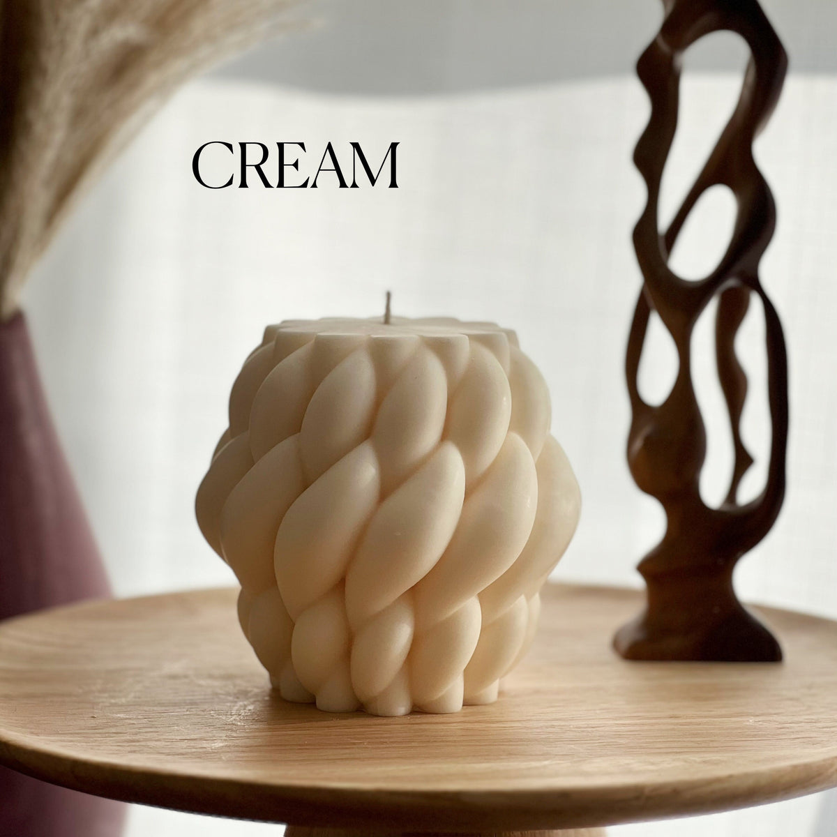 Large Knitted Soy Candle: Twisted Rope Coffee Table Decor-4