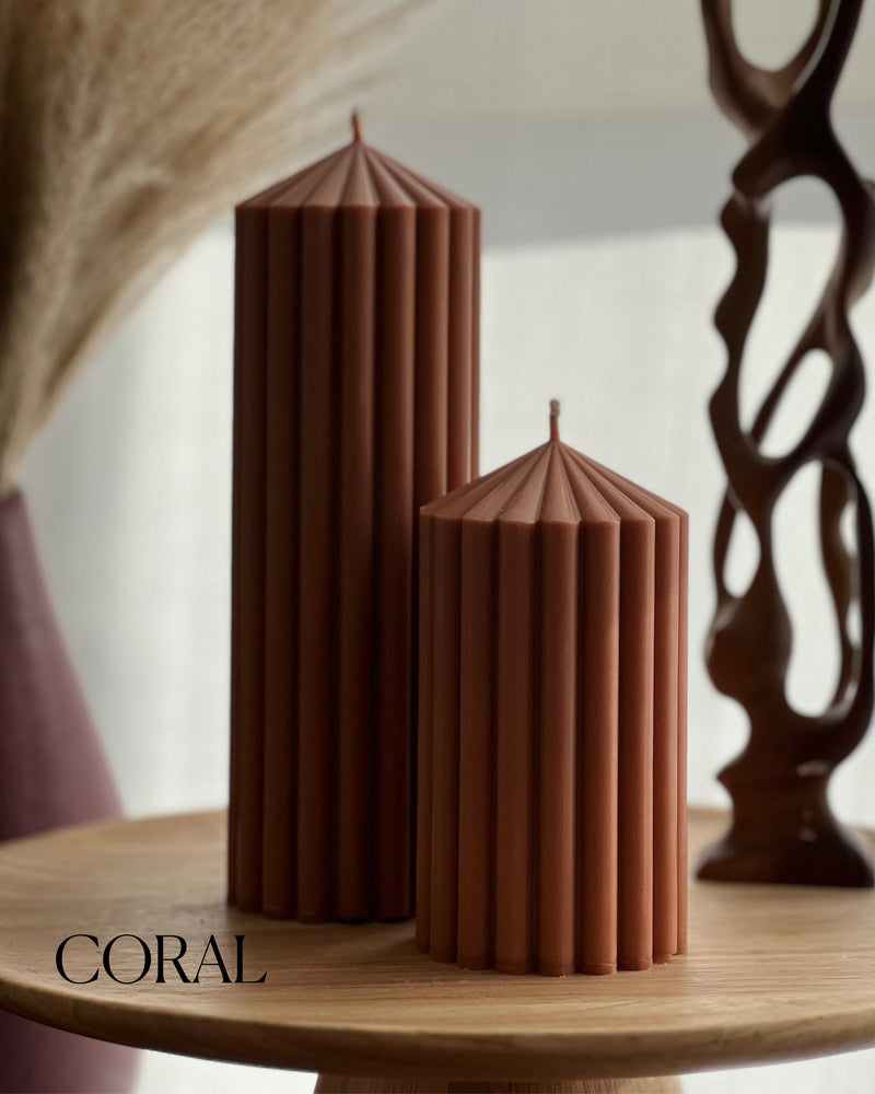 Ribbed Soy Wax Pillar Candle | Handmade Vegan Decor-3