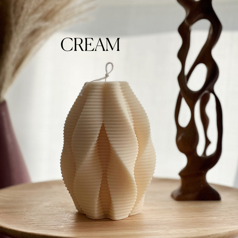 Large Ribbed Swirl Soy Candle: Abstract Geometric Decor-4
