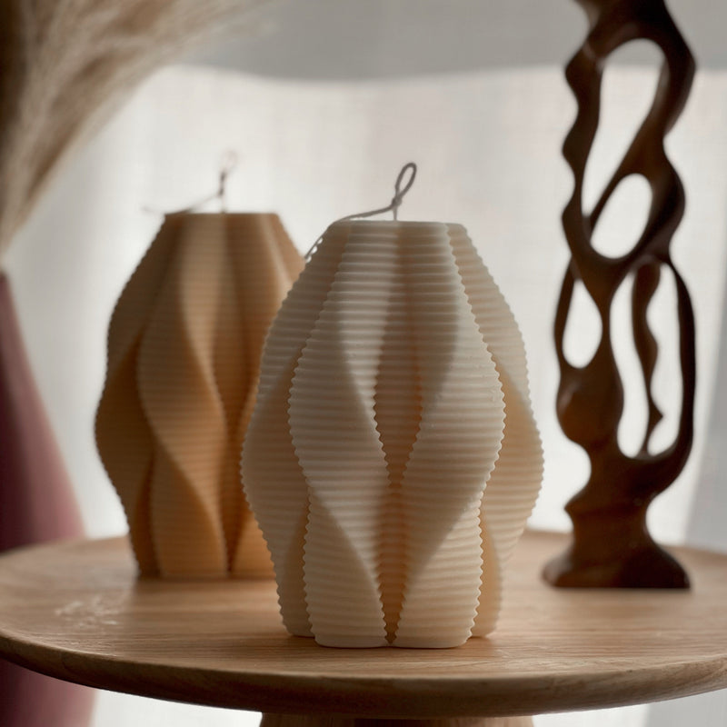 Large Ribbed Swirl Soy Candle: Abstract Geometric Decor-1