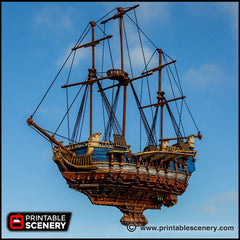 Flying Frigate - The Lost Ships, DnD 5E, Pathfinder 2E 15mm 28mm 32mm, wargaming terrain, scatter scenery, D&D age of sail pirate-1