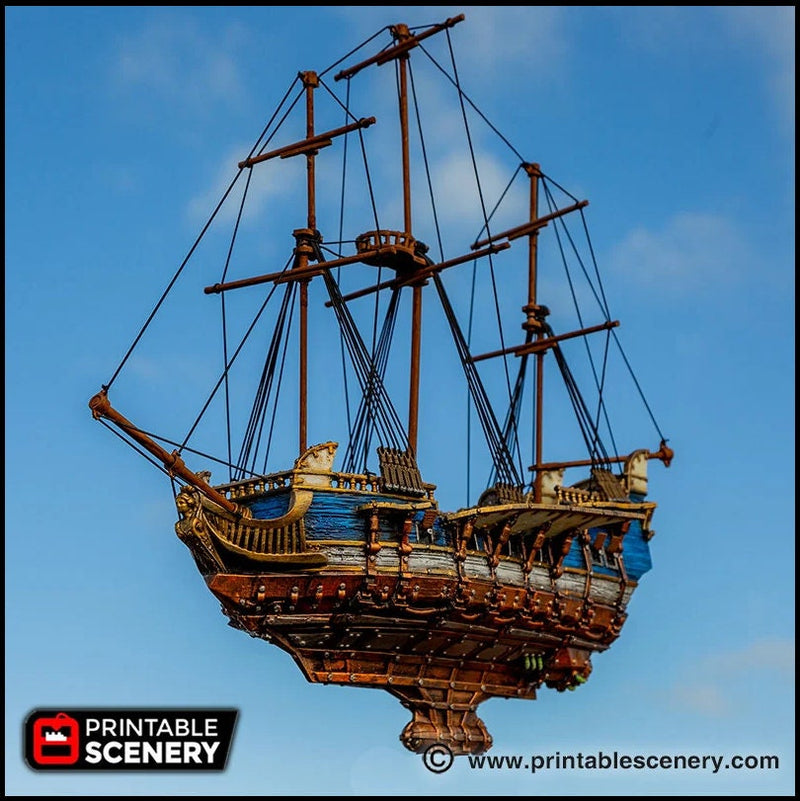 Flying Frigate - The Lost Ships, DnD 5E, Pathfinder 2E 15mm 28mm 32mm, wargaming terrain, scatter scenery, D&D age of sail pirate-1