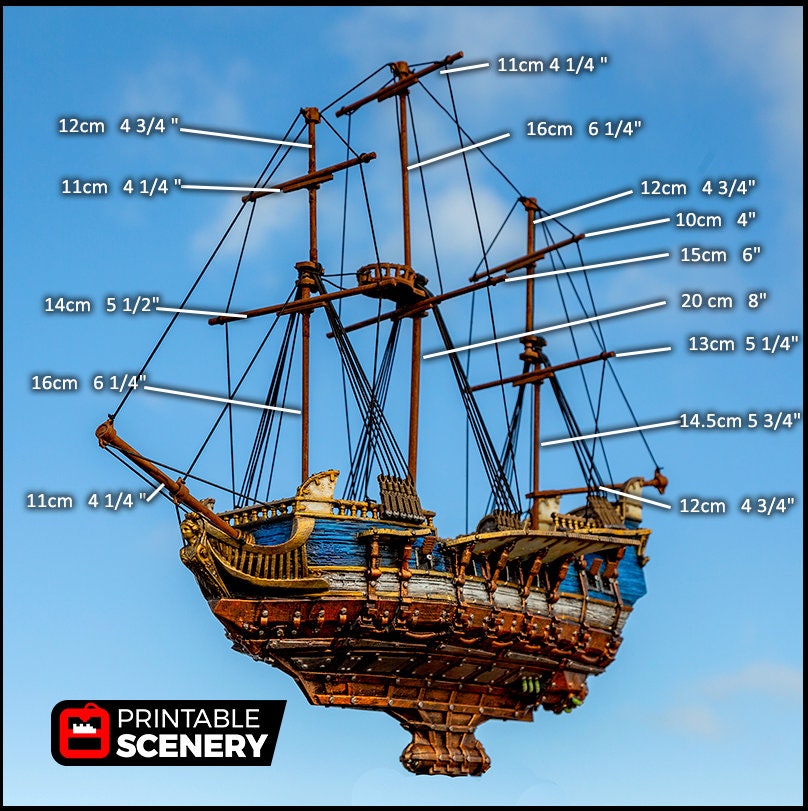 Flying Frigate - The Lost Ships, DnD 5E, Pathfinder 2E 15mm 28mm 32mm, wargaming terrain, scatter scenery, D&D age of sail pirate-8