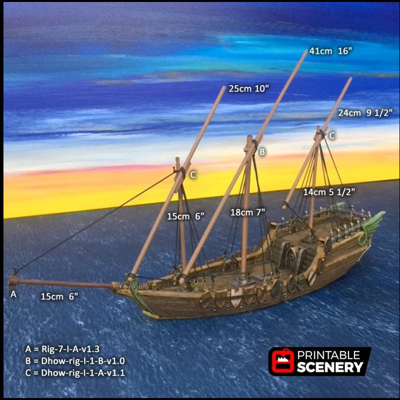 Dhow - The Lost Ships, DnD 5E, Pathfinder 2E 15mm 28mm 32mm, wargaming terrain, scatter scenery, D&D age of sail pirate-8