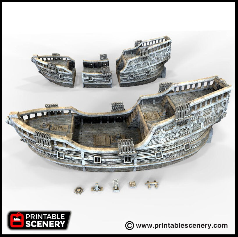 The Fluyt - The Lost Ships, DnD 5E, Pathfinder 2E 15mm 28mm 32mm, wargaming terrain, scatter scenery, D&D age of sail pirate-7