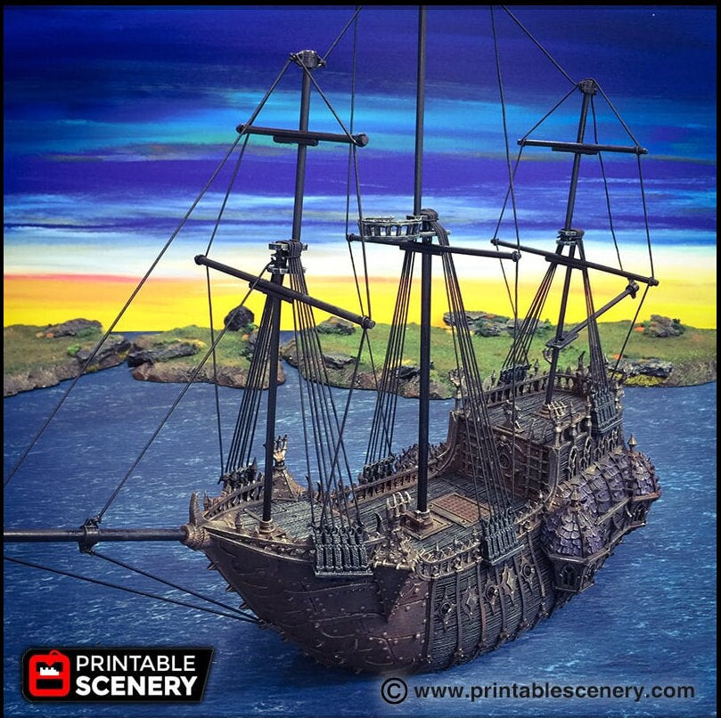 The Black Ship - The Lost Ships, DnD 5E, Pathfinder 2E 15mm 28mm 32mm, wargaming terrain, scatter scenery, D&D age of sail pirate-1