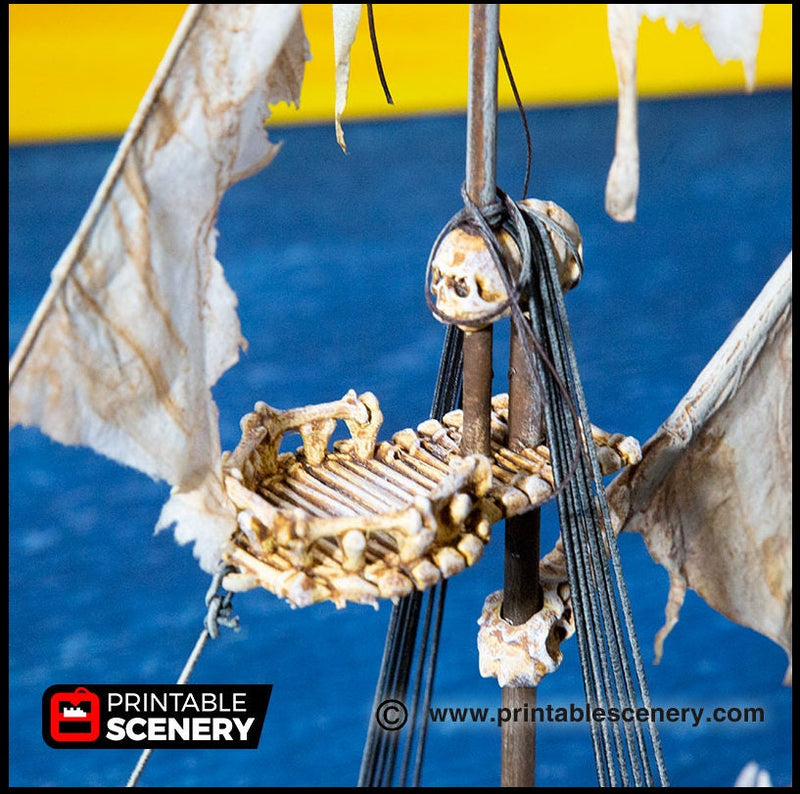 The Undead Sloop - The Lost Ships, DnD 5E, Pathfinder 2E 15mm 28mm 32mm, wargaming terrain, scatter scenery D&D age of sail pirate-4