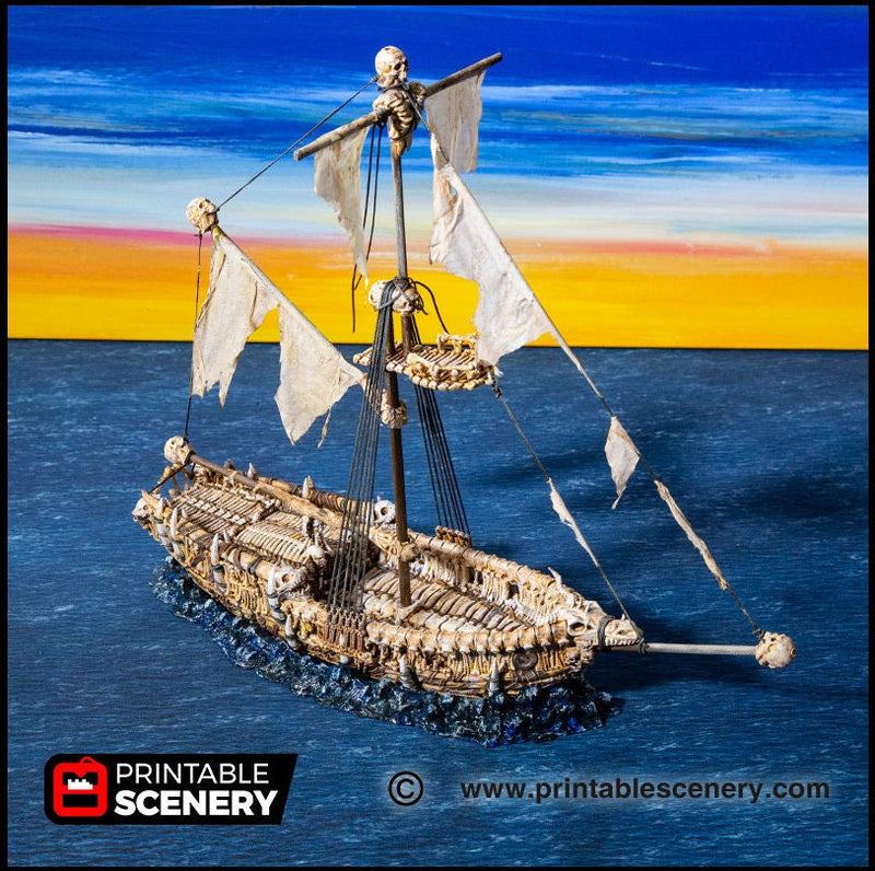 The Undead Sloop - The Lost Ships, DnD 5E, Pathfinder 2E 15mm 28mm 32mm, wargaming terrain, scatter scenery D&D age of sail pirate-1