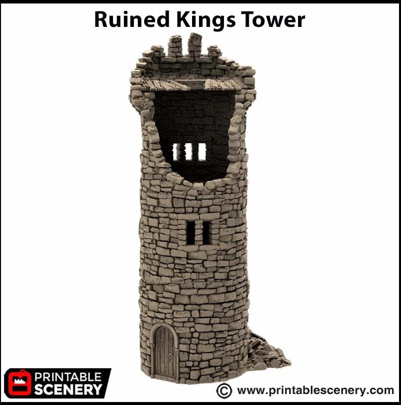 Ruined King's Round Tower - King and Country, DnD, Pathfinder, 15mm, 28mm, 32mm, wargaming terrain, scatter scenery D&D medieval castle-8