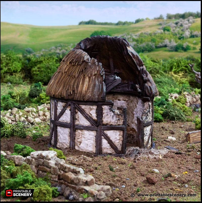 Ruined Small Round House - King and Country, DnD, Pathfinder, 15mm, 28mm, 32mm, wargaming terrain, scatter scenery D&D medieval-1
