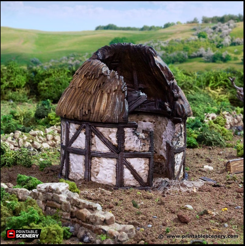 Ruined Small Round House - King and Country, DnD, Pathfinder, 15mm, 28mm, 32mm, wargaming terrain, scatter scenery D&D medieval