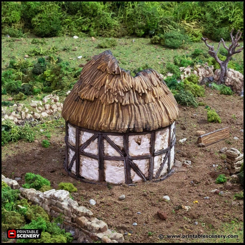Ruined Small Round House - King and Country, DnD, Pathfinder, 15mm, 28mm, 32mm, wargaming terrain, scatter scenery D&D medieval-4