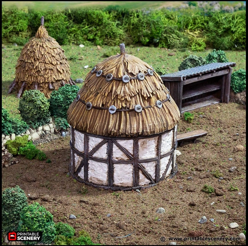 Small Round House - King and Country, DnD, Pathfinder, 15mm, 28mm, 32mm, wargaming terrain, scatter scenery D&D medieval-5