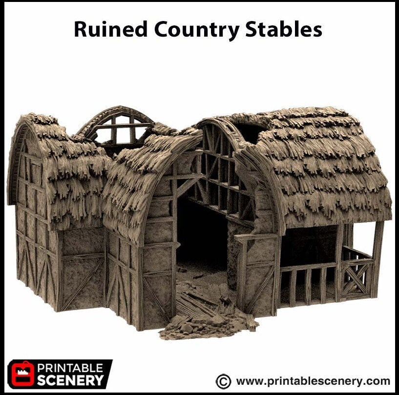 Ruined Country Stables - King and Country, DnD, Pathfinder, 15mm, 28mm, 32mm, wargaming terrain, scatter scenery D&D village-7