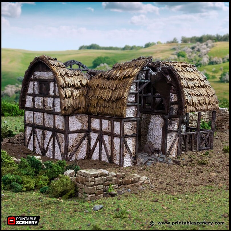 Ruined Country Stables - King and Country, DnD, Pathfinder, 15mm, 28mm, 32mm, wargaming terrain, scatter scenery D&D village-4