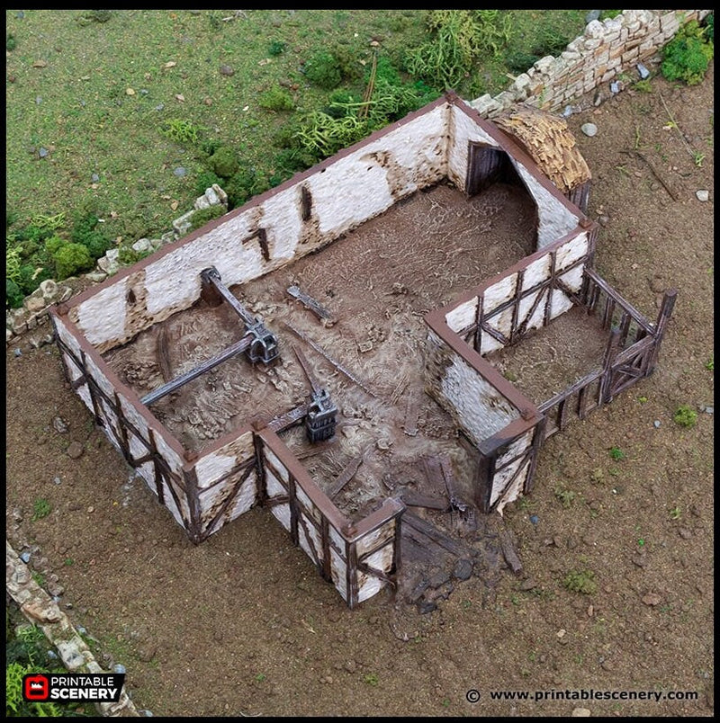 Ruined Country Stables - King and Country, DnD, Pathfinder, 15mm, 28mm, 32mm, wargaming terrain, scatter scenery D&D village-5