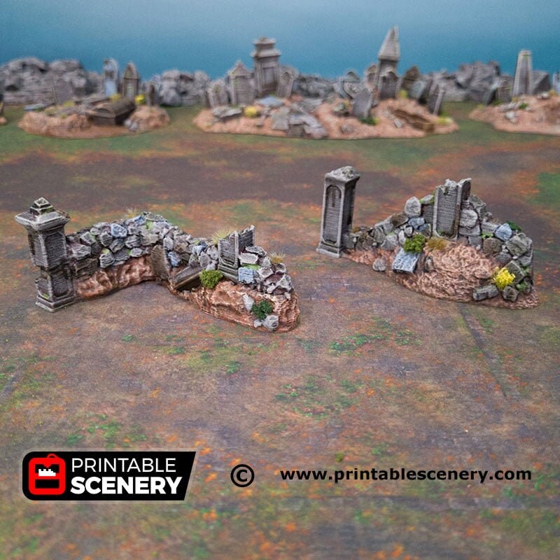Hallowed Graveyard Walls - Shadowfey Ruins, DnD, Pathfinder 15mm, 28mm, 32mm, wargaming scenery, tabletop terrain, building-4