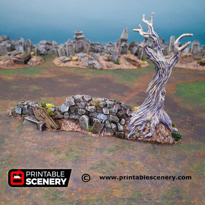 Hallowed Graveyard Walls - Shadowfey Ruins, DnD, Pathfinder 15mm, 28mm, 32mm, wargaming scenery, tabletop terrain, building-5