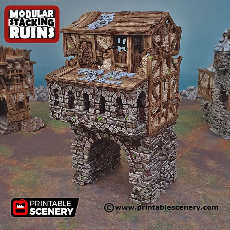 Ruined Gatehouse Entrance Gate - Shadowfey Ruins, DnD, Pathfinder 15mm, 28mm, 32mm, wargaming scenery, tabletop terrain, building-1