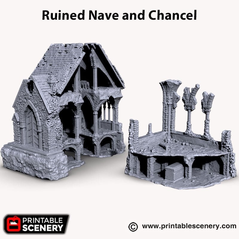 Ruined Nave and Chancel - Shadowfey Ruins, DnD, Pathfinder 15mm, 28mm, 32mm, wargaming terrain, Church, Cathedral, Ruins-2