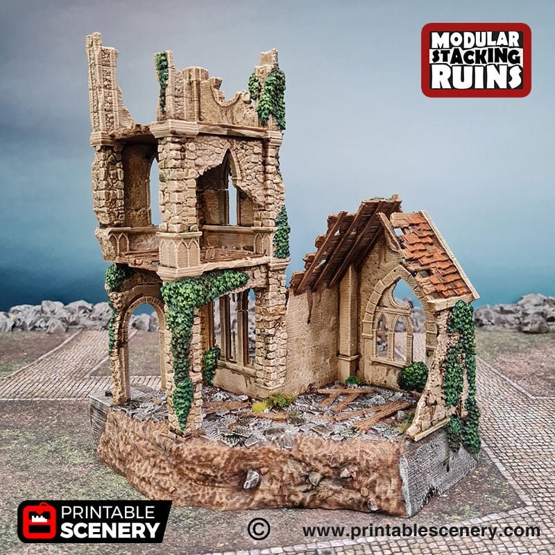 Bell Tower and Sept - Shadowfey Ruins, DnD, Pathfinder 15mm, 28mm, 32mm, wargaming scenery, belltower, building, D&D-3