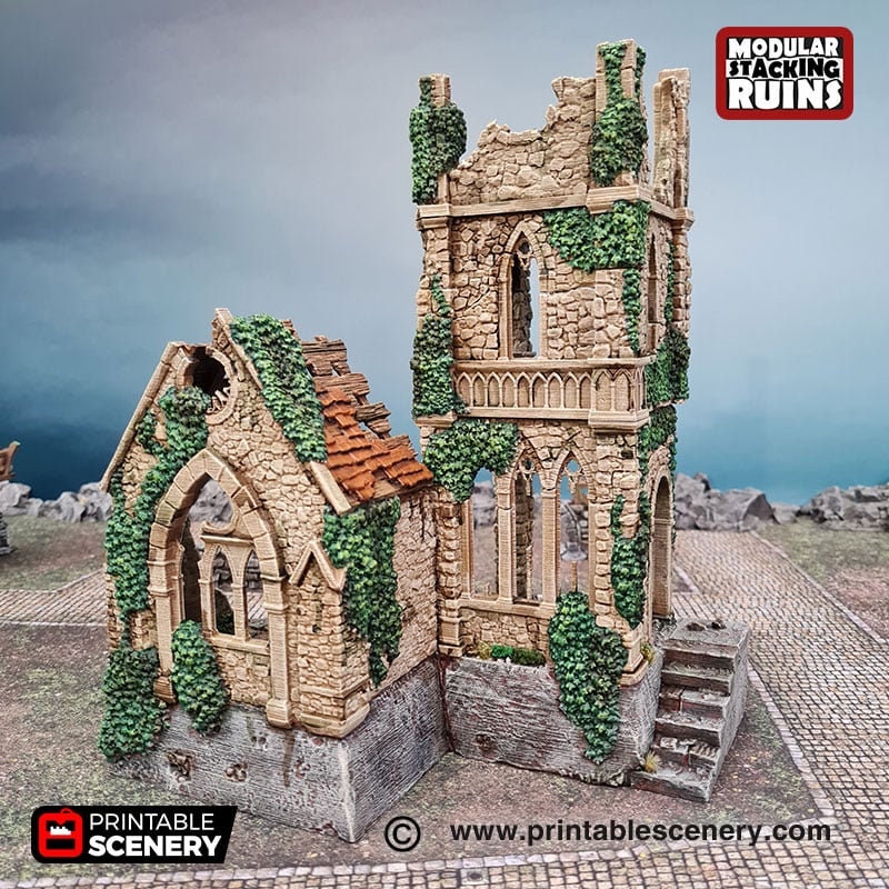 Bell Tower and Sept - Shadowfey Ruins, DnD, Pathfinder 15mm, 28mm, 32mm, wargaming scenery, belltower, building, D&D-4
