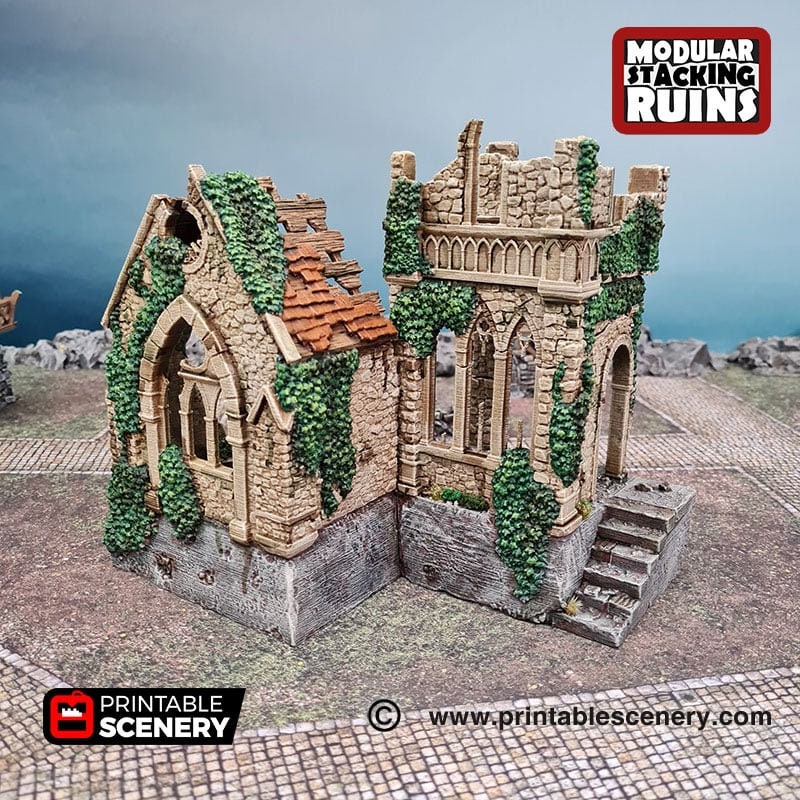 Bell Tower and Sept - Shadowfey Ruins, DnD, Pathfinder 15mm, 28mm, 32mm, wargaming scenery, belltower, building, D&D-6