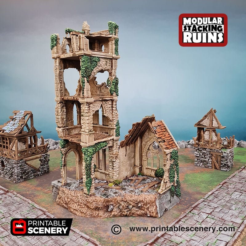 Bell Tower and Sept - Shadowfey Ruins, DnD, Pathfinder 15mm, 28mm, 32mm, wargaming scenery, belltower, building, D&D-8