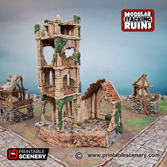 Bell Tower and Sept - Shadowfey Ruins, DnD, Pathfinder 15mm, 28mm, 32mm, wargaming scenery, belltower, building, D&D-8