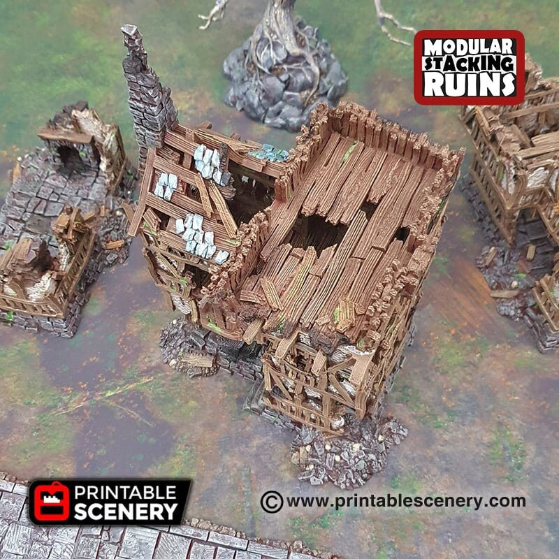Squatter Townhouse - Shadowfey Ruins, DnD, Pathfinder 15mm, 28mm, 32mm, wargaming terrain, modular building, D&D bolt action-8