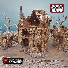 Squatter Townhouse - Shadowfey Ruins, DnD, Pathfinder 15mm, 28mm, 32mm, wargaming terrain, modular building, D&D bolt action-2