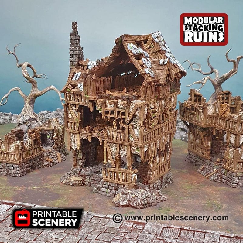 Squatter Townhouse - Shadowfey Ruins, DnD, Pathfinder 15mm, 28mm, 32mm, wargaming terrain, modular building, D&D bolt action-2