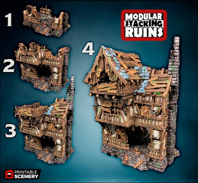 Squatter Townhouse - Shadowfey Ruins, DnD, Pathfinder 15mm, 28mm, 32mm, wargaming terrain, modular building, D&D bolt action-5