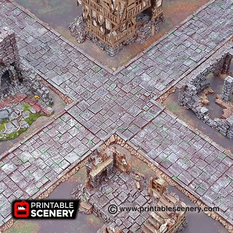 Flagstone Streets - Roads of Ruin Shadowfey, DnD, Pathfinder, 15mm, 28mm, 32mm, wargaming terrain, scatter, D&D, scenery, modular-1