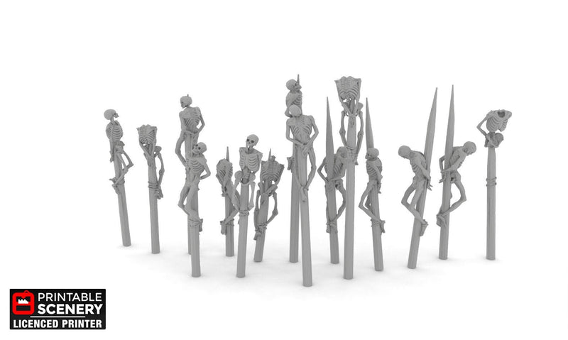 Impaled Skeletons - Shadowfey Ruins, DnD, Pathfinder, 15mm, 28mm, 32mm, wargaming terrain, scatter, D&D, graveyard, cemetery-1