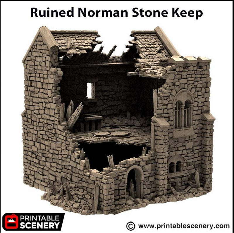Ruined Norman Keep - King and Country, DnD, Pathfinder, 15mm, 28mm, 32mm, wargaming terrain, scatter scenery D&D medieval castle-7