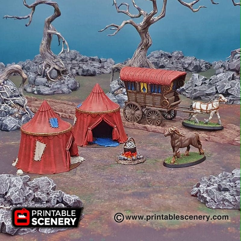 Traveller's Camp - Shadowfey Wilds, DnD 5E, Pathfinder 2E 15mm, 28mm, 32mm, wargaming terrain, scatter scenery, D&D bolt action-1