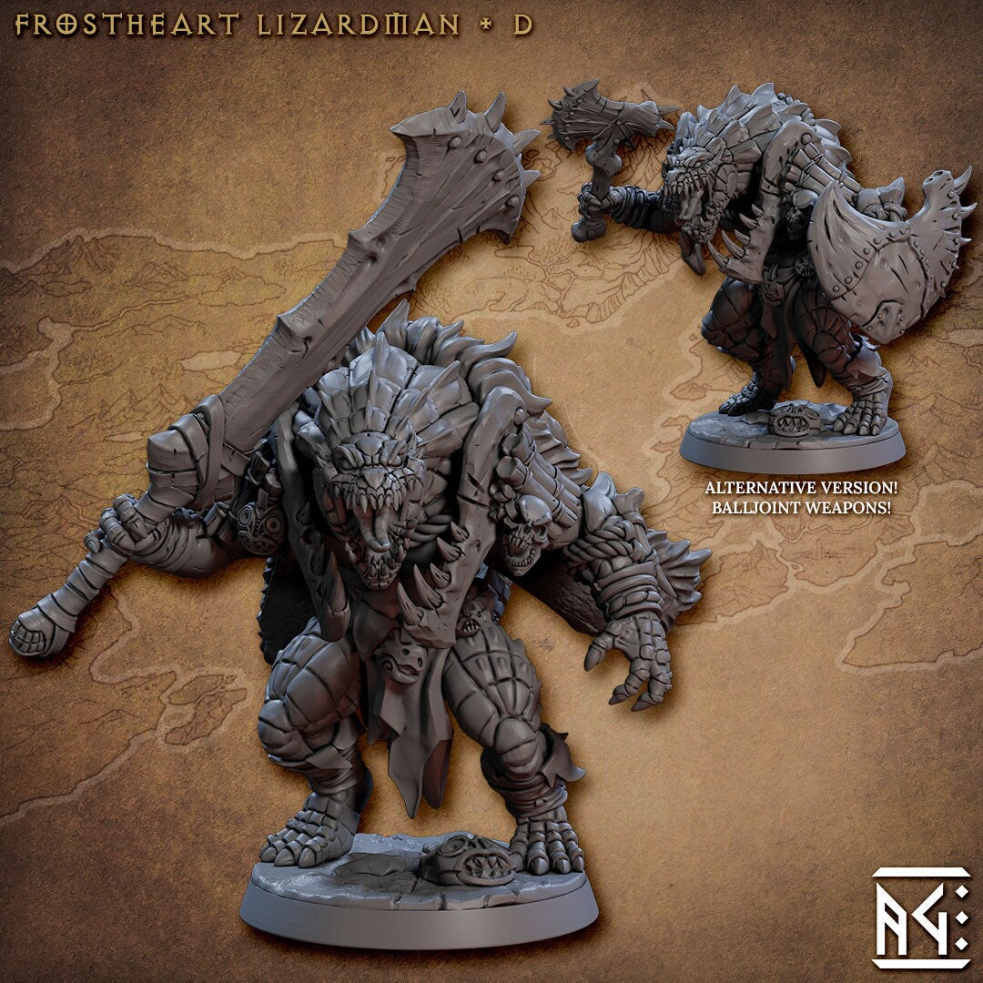Frostheart Lizardmen - Artisan Guild | DnD Miniature | Lizard | Monster | Ranger | Fighter | Barbarian | Seraphon | Pathfinder 2E, 28mm 32mm-5