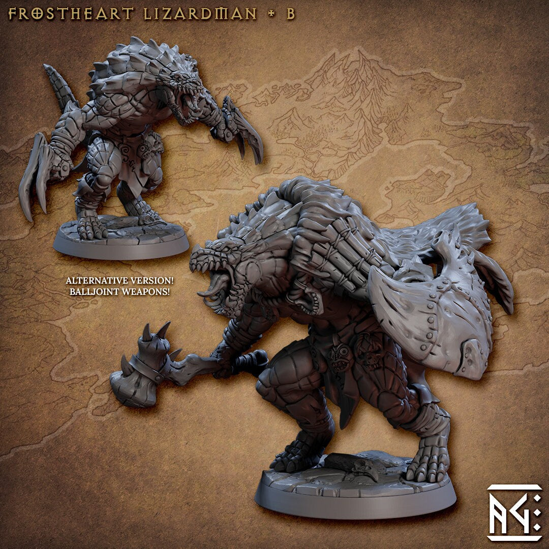 Frostheart Lizardmen - Artisan Guild | DnD Miniature | Lizard | Monster | Ranger | Fighter | Barbarian | Seraphon | Pathfinder 2E, 28mm 32mm-3