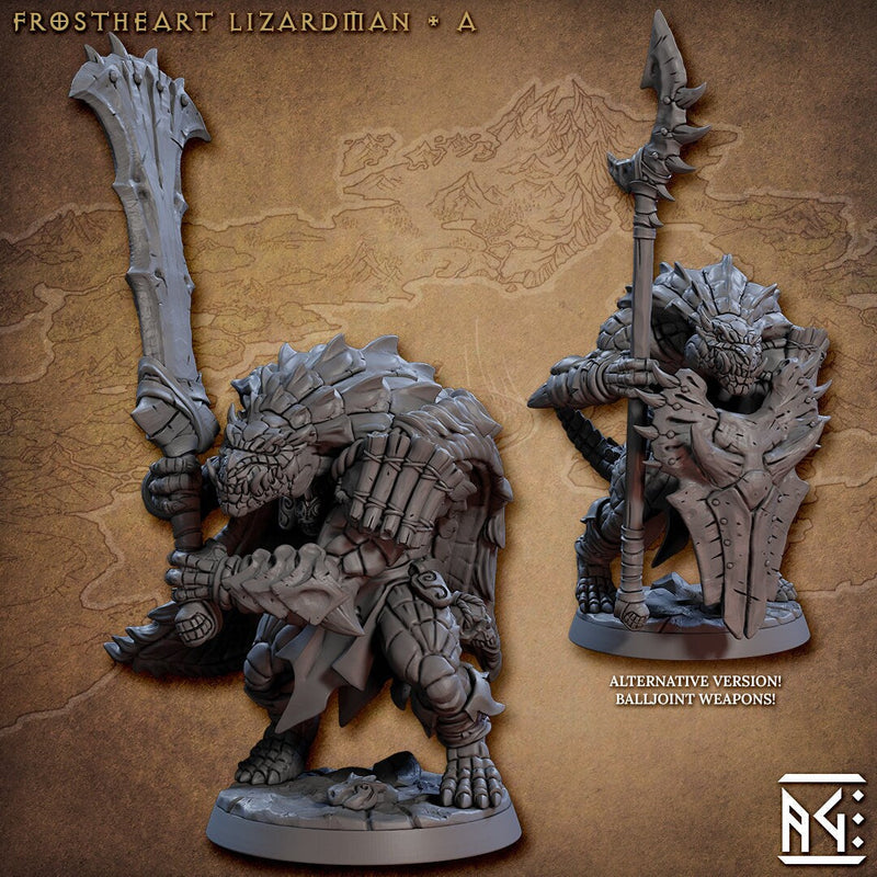 Frostheart Lizardmen - Artisan Guild | DnD Miniature | Lizard | Monster | Ranger | Fighter | Barbarian | Seraphon | Pathfinder 2E, 28mm 32mm-2