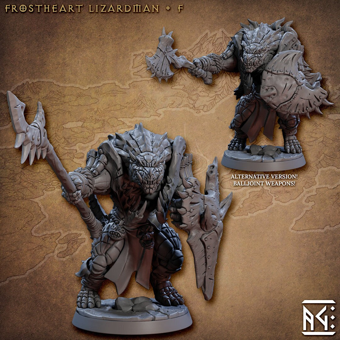 Frostheart Lizardmen - Artisan Guild | DnD Miniature | Lizard | Monster | Ranger | Fighter | Barbarian | Seraphon | Pathfinder 2E, 28mm 32mm-7