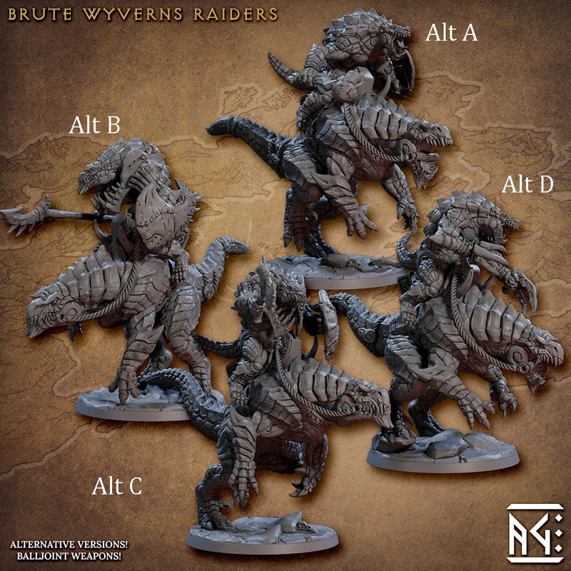 Brute Wyvern Riders - AG - Frostheart Lizardmen | DnD Miniature | Lizard | Monster | Ranger | Fighter | Barbarian | Seraphon | Pathfinder 2E-2