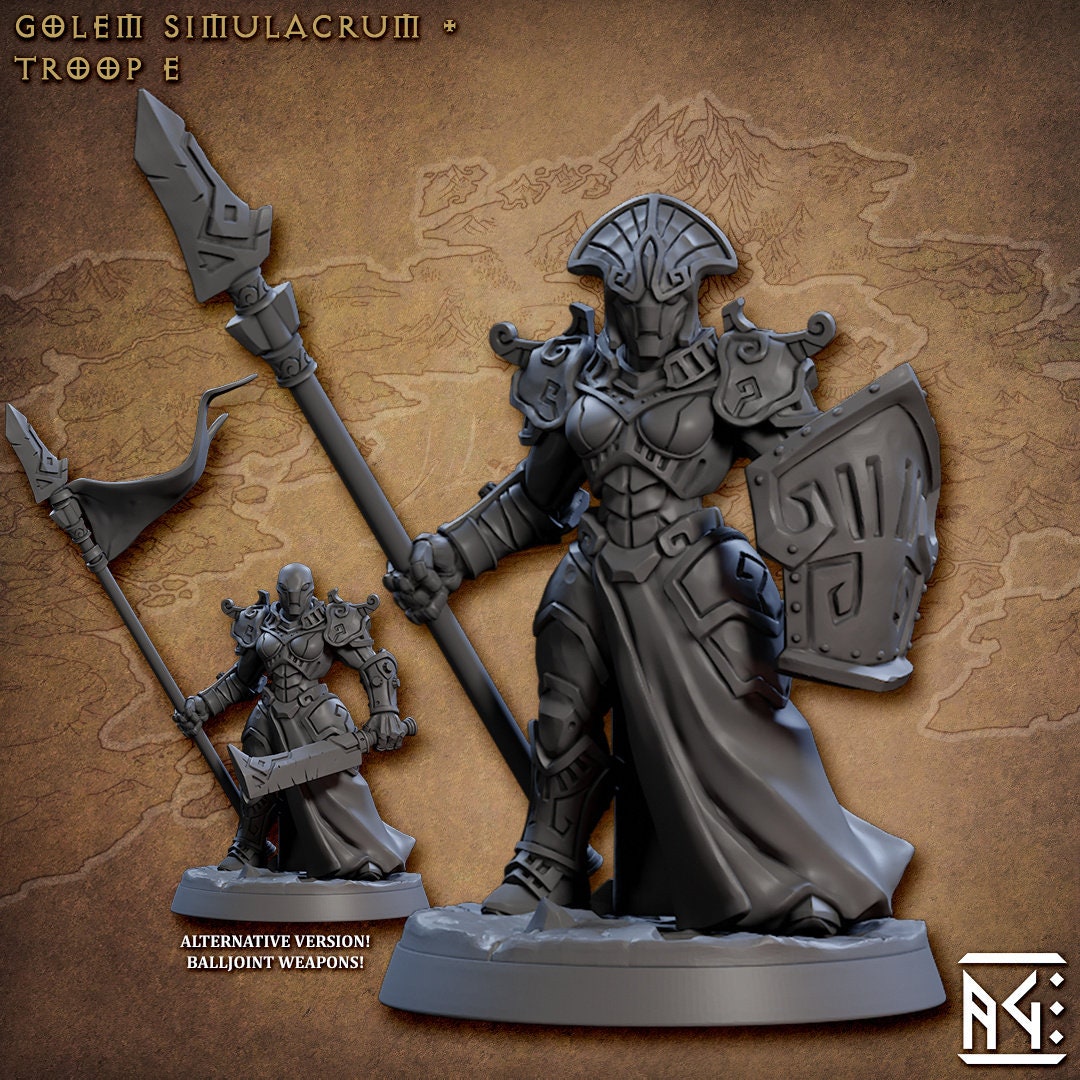 Golem Simulacra Troops - Artisan Guild | DnD Miniature, Warforged Male Female, Android, Ranger, Fighter, Barbarian, Pathfinder 2E, 28mm 32mm-6