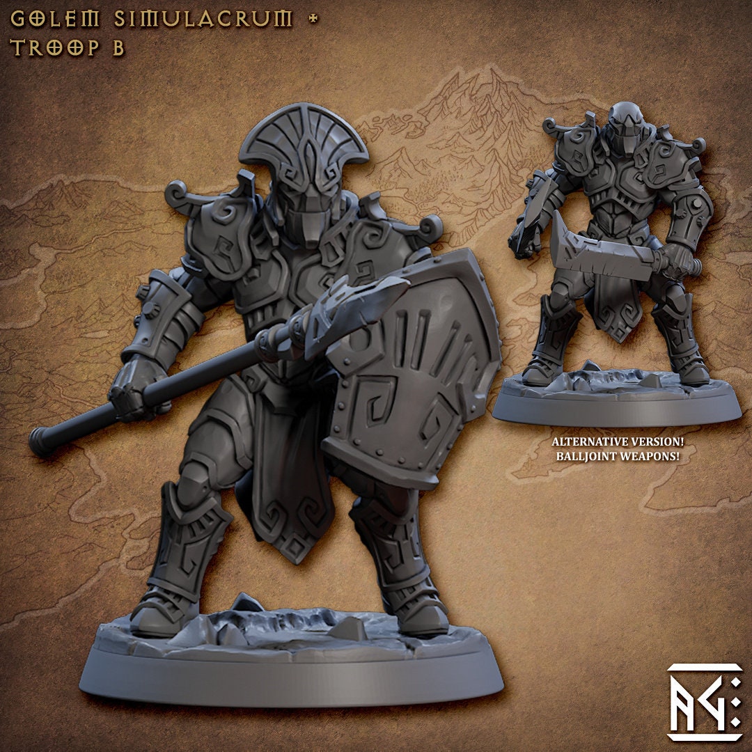 Golem Simulacra Troops - Artisan Guild | DnD Miniature, Warforged Male Female, Android, Ranger, Fighter, Barbarian, Pathfinder 2E, 28mm 32mm-3